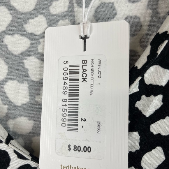 Ted Baker Black White High Neck Fitted Tee Size 2 NWT - Picture 7 of 7